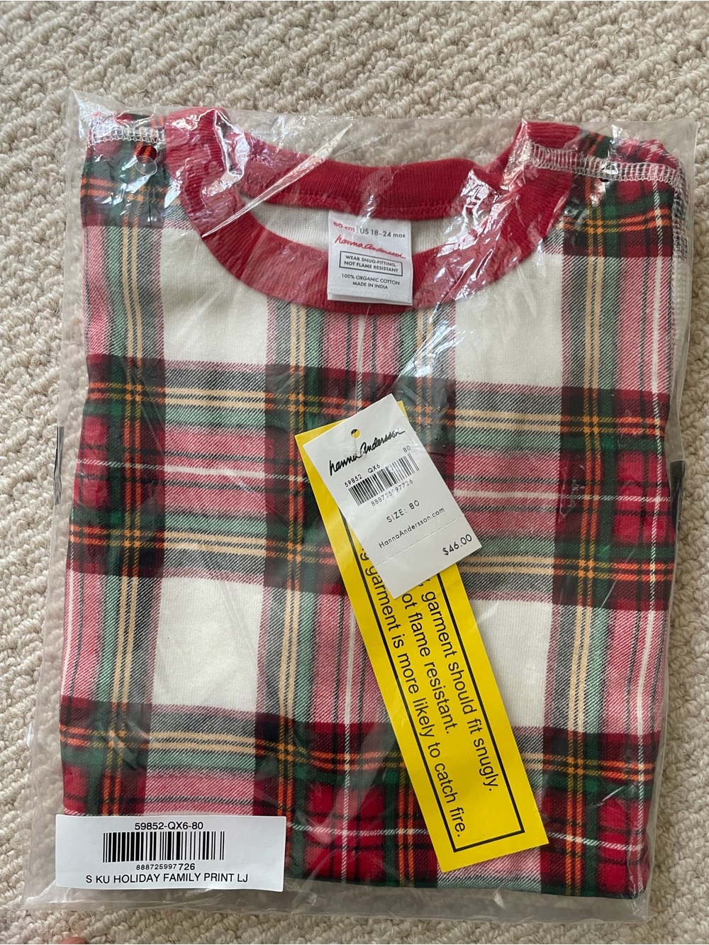 Hanna Andersson Kids Plaid Pajama Top - Red, Green, Cream